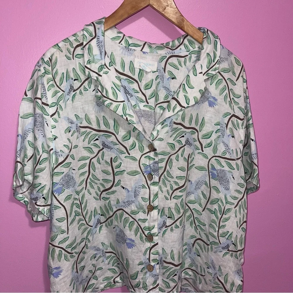 Cynthia Rowley Linen Blouse Women’s XL Button-Front Bird‎ Tropical - Picture 3 of 7